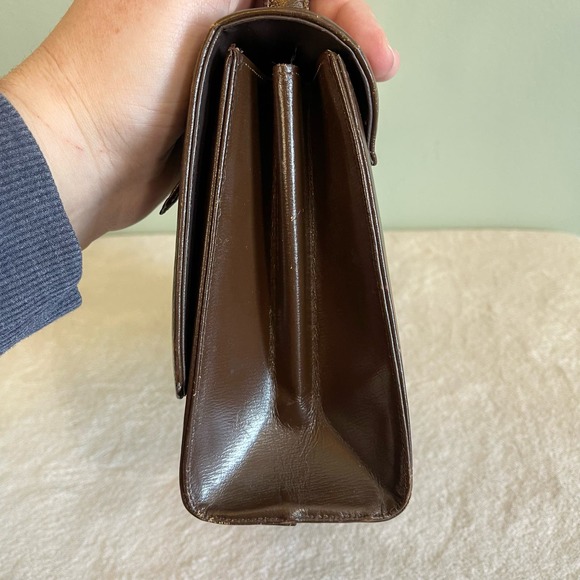 Vintage Saks Fifth Avenue Womens Brown Snap Leather Top Handle Flap Over Handbag - Picture 9 of 16